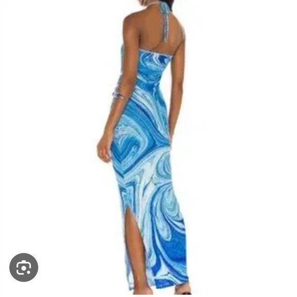 NWT Farai London X REVOLVE Saira Dress Blue mesh midi halter swirl print M - Picture 2 of 8